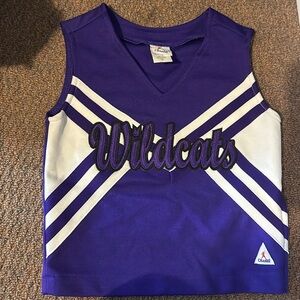 Purple and white Wildcats Cheer uniform